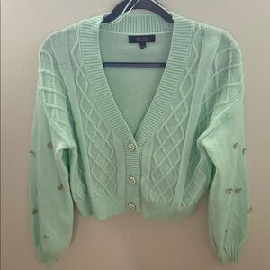 Mint Green Cable Knit Cardigan Sweater